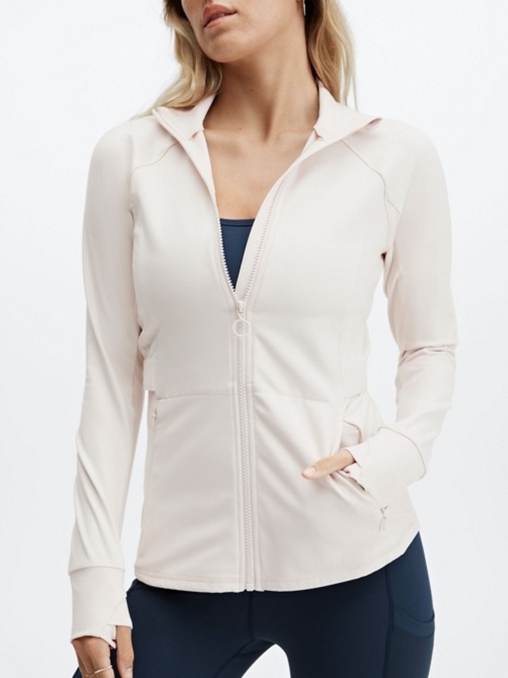 Fabletics Jacket Womens Medium Cream Trinity Performance Full Zip With Pockets